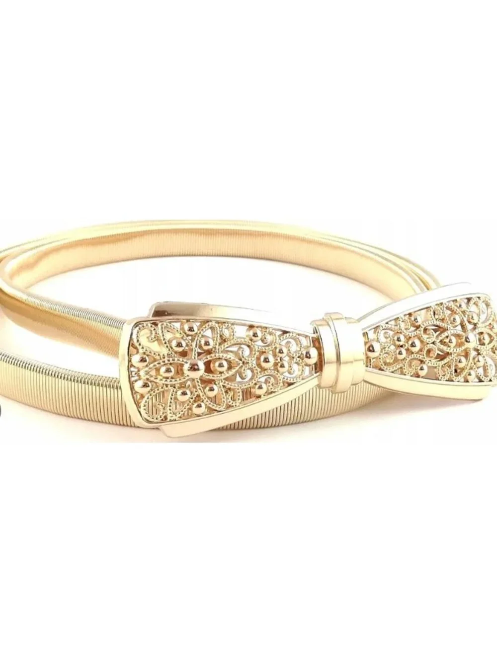 Gold Metal Bow Belt With Skinny Stretchy Waistband